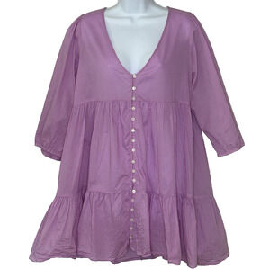 J Crew Babydoll Beach Dress Size S Purple Cotton Tiered Balloon Sleeves Cover Up